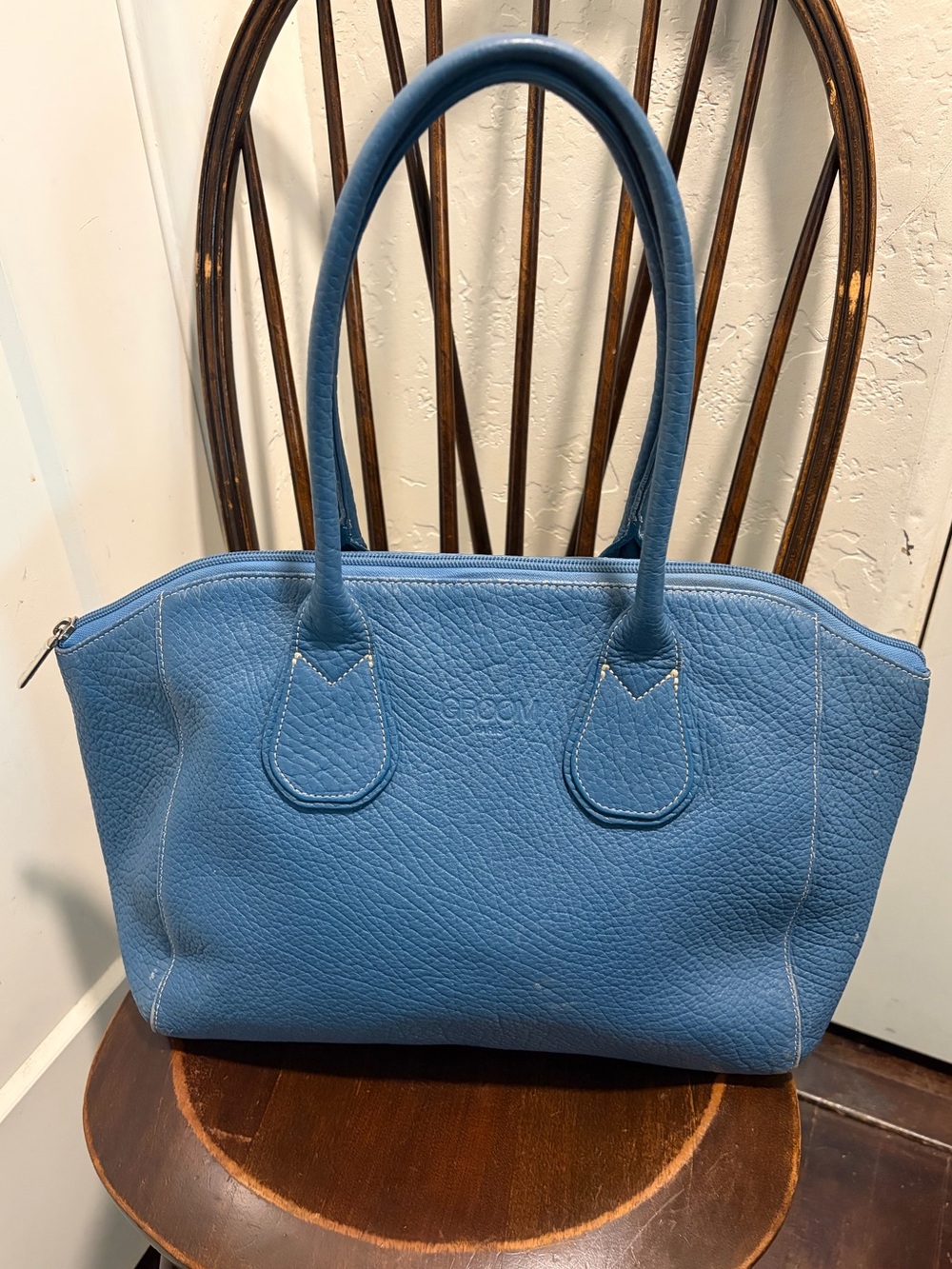 Groom Paris Blue Pebbled Leather Tote Bag Shoulder Bag